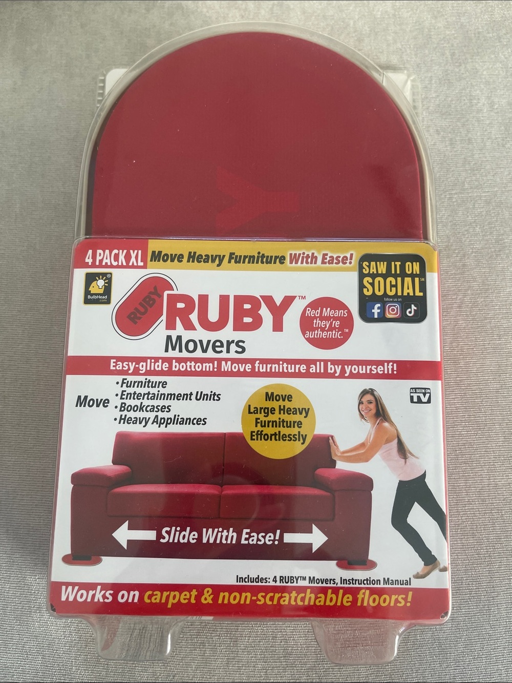 ❤️NEW!!!❤️ Ruby Movers Furniture Sliders - Red (4 Pack XL)
